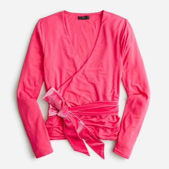 J. CREW NWT FormKnit Pink Long Sleeve Wrap Top w/ Velvet Tie Belt Sz 2X Holidays - Picture 8 of 14